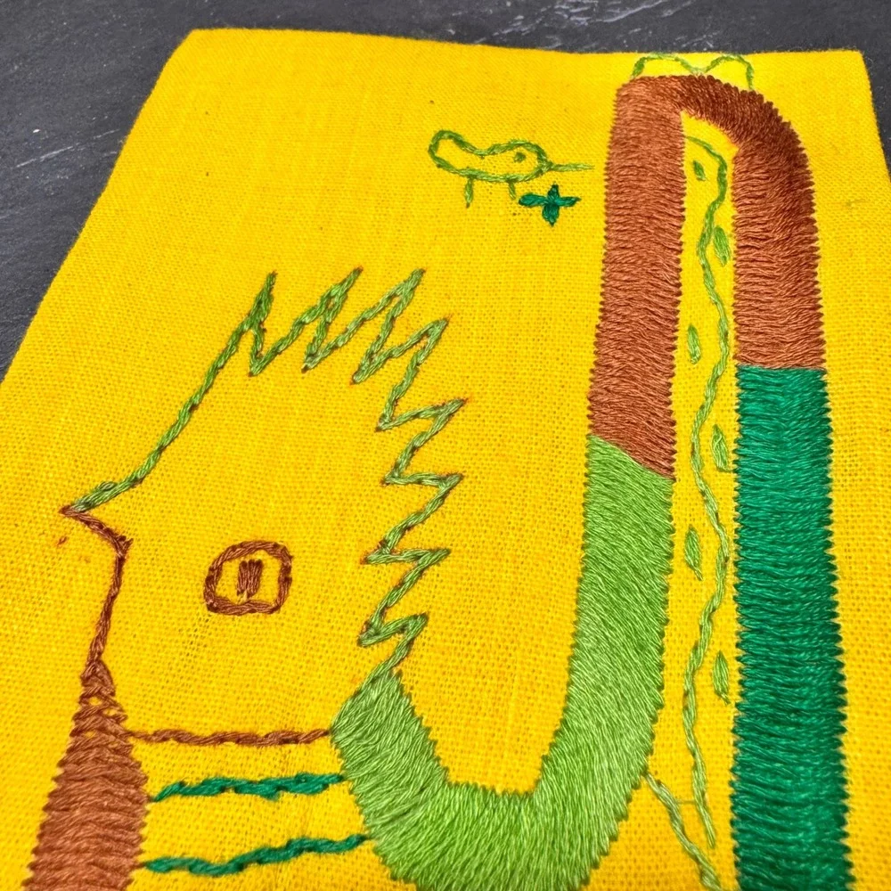 Hand Embroidered Puruvian Guatamalan Folk Art‎ Napkins Yellow Folkloric Set of 2